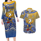 Personalized West Coast Eagles Football Mascot Couples Matching Long Sleeve Bodycon Dress and Hawaiian Shirt Aboriginal Dot Art Style Vibrant Indigenous Pattern Design