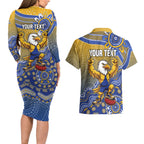 Personalized West Coast Eagles Football Mascot Couples Matching Long Sleeve Bodycon Dress and Hawaiian Shirt Aboriginal Dot Art Style Vibrant Indigenous Pattern Design
