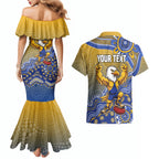 Personalized West Coast Eagles Football Mascot Couples Matching Mermaid Dress and Hawaiian Shirt Aboriginal Dot Art Style Vibrant Indigenous Pattern Design