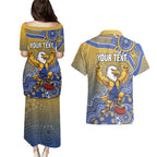 Personalized West Coast Eagles Football Mascot Couples Matching Puletasi and Hawaiian Shirt Aboriginal Dot Art Style Vibrant Indigenous Pattern Design