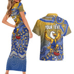 Personalized West Coast Eagles Football Mascot Couples Matching Short Sleeve Bodycon Dress and Hawaiian Shirt Aboriginal Dot Art Style Vibrant Indigenous Pattern Design