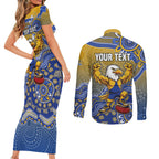Personalized West Coast Eagles Football Mascot Couples Matching Short Sleeve Bodycon Dress and Long Sleeve Button Shirt Aboriginal Dot Art Style Vibrant Indigenous Pattern Design