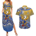 Personalized West Coast Eagles Football Mascot Couples Matching Summer Maxi Dress and Hawaiian Shirt Aboriginal Dot Art Style Vibrant Indigenous Pattern Design