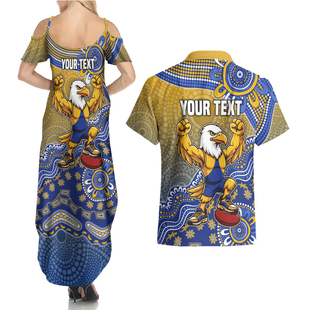 Personalized West Coast Eagles Football Mascot Couples Matching Summer Maxi Dress and Hawaiian Shirt Aboriginal Dot Art Style Vibrant Indigenous Pattern Design