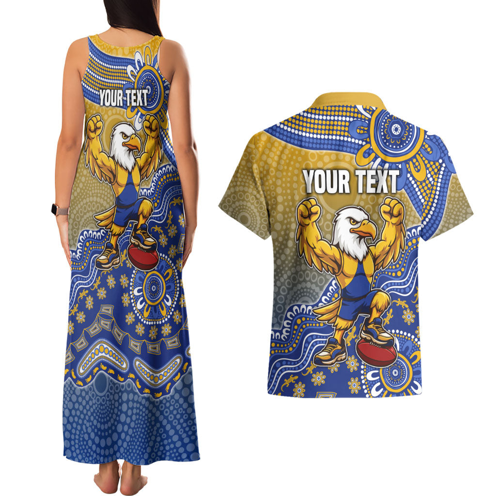 Personalized West Coast Eagles Football Mascot Couples Matching Tank Maxi Dress and Hawaiian Shirt Aboriginal Dot Art Style Vibrant Indigenous Pattern Design
