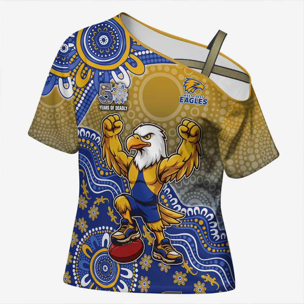 Personalized West Coast Eagles Football Mascot Cross Shoulder Shirt Aboriginal Dot Art Style Vibrant Indigenous Pattern Design