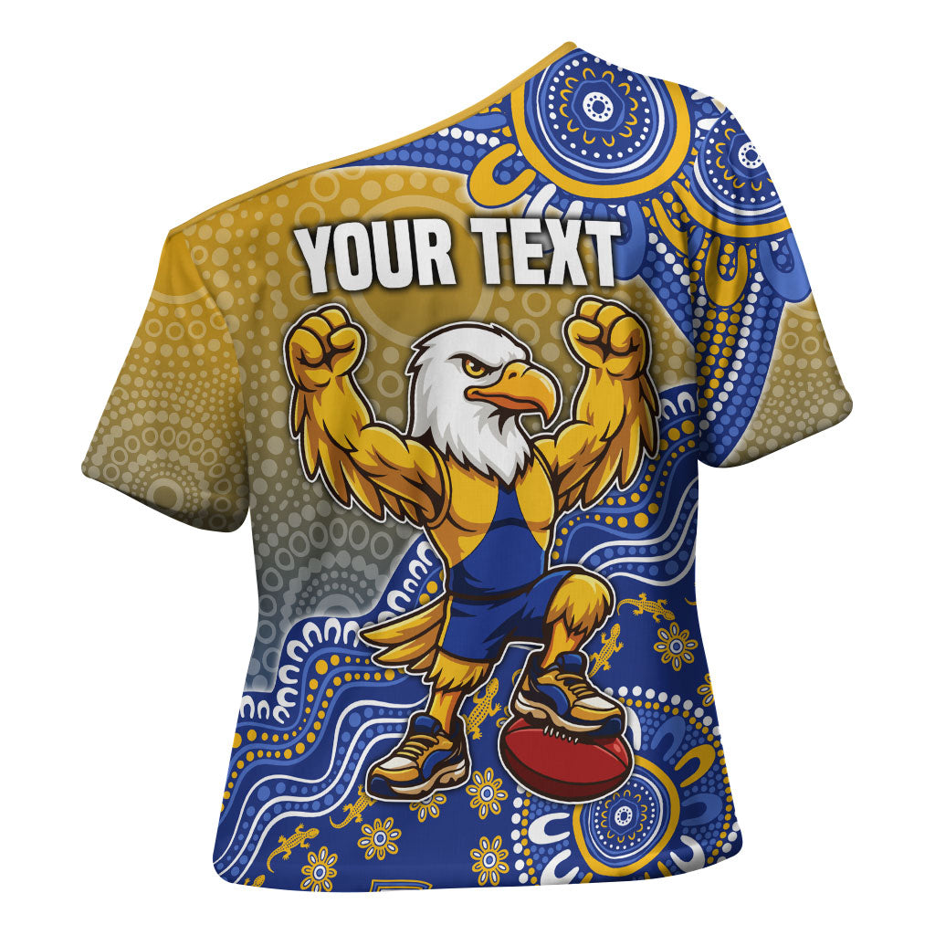 Personalized West Coast Eagles Football Mascot Cross Shoulder Shirt Aboriginal Dot Art Style Vibrant Indigenous Pattern Design