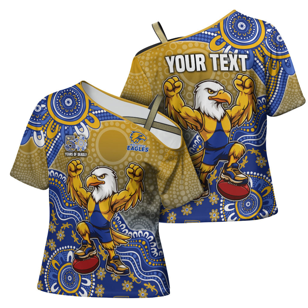 Personalized West Coast Eagles Football Mascot Cross Shoulder Shirt Aboriginal Dot Art Style Vibrant Indigenous Pattern Design