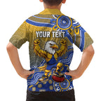 Personalized West Coast Eagles Football Mascot Family Matching Long Sleeve Bodycon Dress and Hawaiian Shirt Aboriginal Dot Art Style Vibrant Indigenous Pattern Design