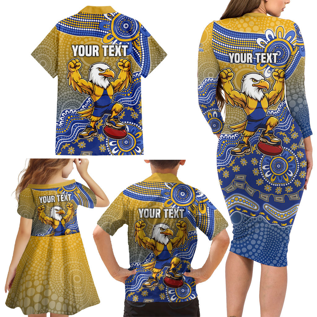 Personalized West Coast Eagles Football Mascot Family Matching Long Sleeve Bodycon Dress and Hawaiian Shirt Aboriginal Dot Art Style Vibrant Indigenous Pattern Design