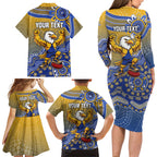 Personalized West Coast Eagles Football Mascot Family Matching Long Sleeve Bodycon Dress and Hawaiian Shirt Aboriginal Dot Art Style Vibrant Indigenous Pattern Design