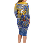 Personalized West Coast Eagles Football Mascot Family Matching Long Sleeve Bodycon Dress and Hawaiian Shirt Aboriginal Dot Art Style Vibrant Indigenous Pattern Design