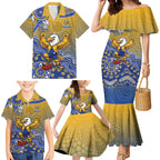 Personalized West Coast Eagles Football Mascot Family Matching Mermaid Dress and Hawaiian Shirt Aboriginal Dot Art Style Vibrant Indigenous Pattern Design