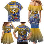Personalized West Coast Eagles Football Mascot Family Matching Mermaid Dress and Hawaiian Shirt Aboriginal Dot Art Style Vibrant Indigenous Pattern Design