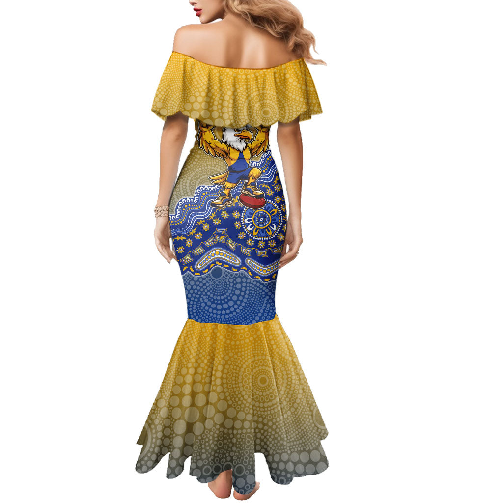Personalized West Coast Eagles Football Mascot Family Matching Mermaid Dress and Hawaiian Shirt Aboriginal Dot Art Style Vibrant Indigenous Pattern Design
