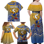 Personalized West Coast Eagles Football Mascot Family Matching Off Shoulder Maxi Dress and Hawaiian Shirt Aboriginal Dot Art Style Vibrant Indigenous Pattern Design