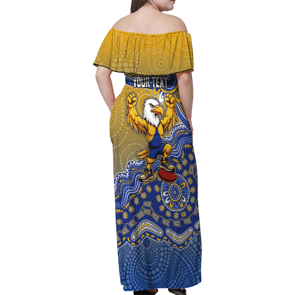 Personalized West Coast Eagles Football Mascot Family Matching Off Shoulder Maxi Dress and Hawaiian Shirt Aboriginal Dot Art Style Vibrant Indigenous Pattern Design