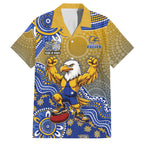 Personalized West Coast Eagles Football Mascot Family Matching Off Shoulder Short Dress and Hawaiian Shirt Aboriginal Dot Art Style Vibrant Indigenous Pattern Design