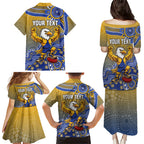 Personalized West Coast Eagles Football Mascot Family Matching Puletasi and Hawaiian Shirt Aboriginal Dot Art Style Vibrant Indigenous Pattern Design