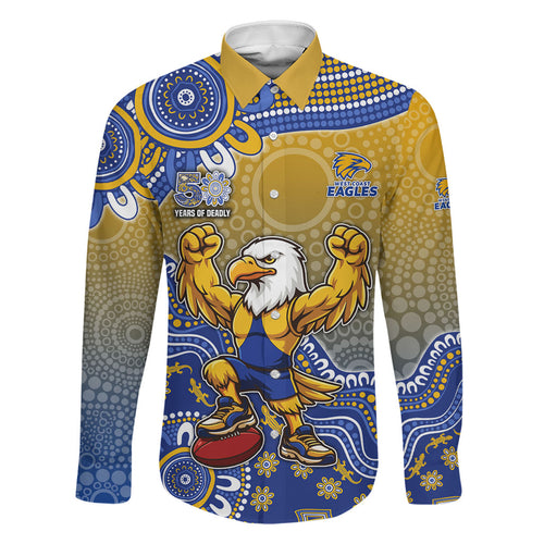 Personalized West Coast Eagles Football Mascot Family Matching Puletasi and Hawaiian Shirt Aboriginal Dot Art Style Vibrant Indigenous Pattern Design