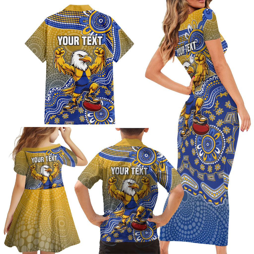 Personalized West Coast Eagles Football Mascot Family Matching Short Sleeve Bodycon Dress and Hawaiian Shirt Aboriginal Dot Art Style Vibrant Indigenous Pattern Design