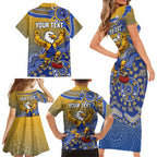 Personalized West Coast Eagles Football Mascot Family Matching Short Sleeve Bodycon Dress and Hawaiian Shirt Aboriginal Dot Art Style Vibrant Indigenous Pattern Design