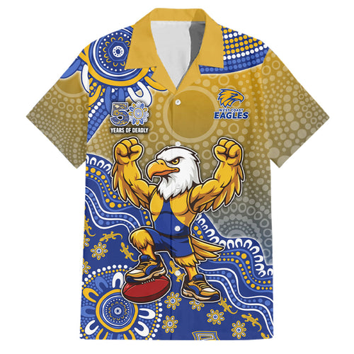 Personalized West Coast Eagles Football Mascot Family Matching Short Sleeve Bodycon Dress and Hawaiian Shirt Aboriginal Dot Art Style Vibrant Indigenous Pattern Design