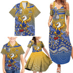 Personalized West Coast Eagles Football Mascot Family Matching Summer Maxi Dress and Hawaiian Shirt Aboriginal Dot Art Style Vibrant Indigenous Pattern Design