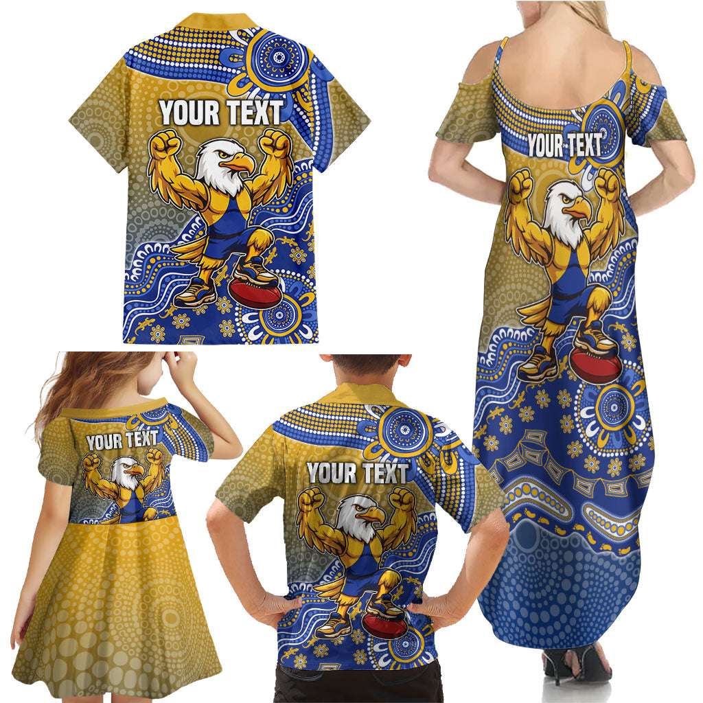 Personalized West Coast Eagles Football Mascot Family Matching Summer Maxi Dress and Hawaiian Shirt Aboriginal Dot Art Style Vibrant Indigenous Pattern Design