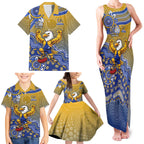 Personalized West Coast Eagles Football Mascot Family Matching Tank Maxi Dress and Hawaiian Shirt Aboriginal Dot Art Style Vibrant Indigenous Pattern Design
