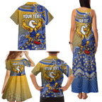 Personalized West Coast Eagles Football Mascot Family Matching Tank Maxi Dress and Hawaiian Shirt Aboriginal Dot Art Style Vibrant Indigenous Pattern Design
