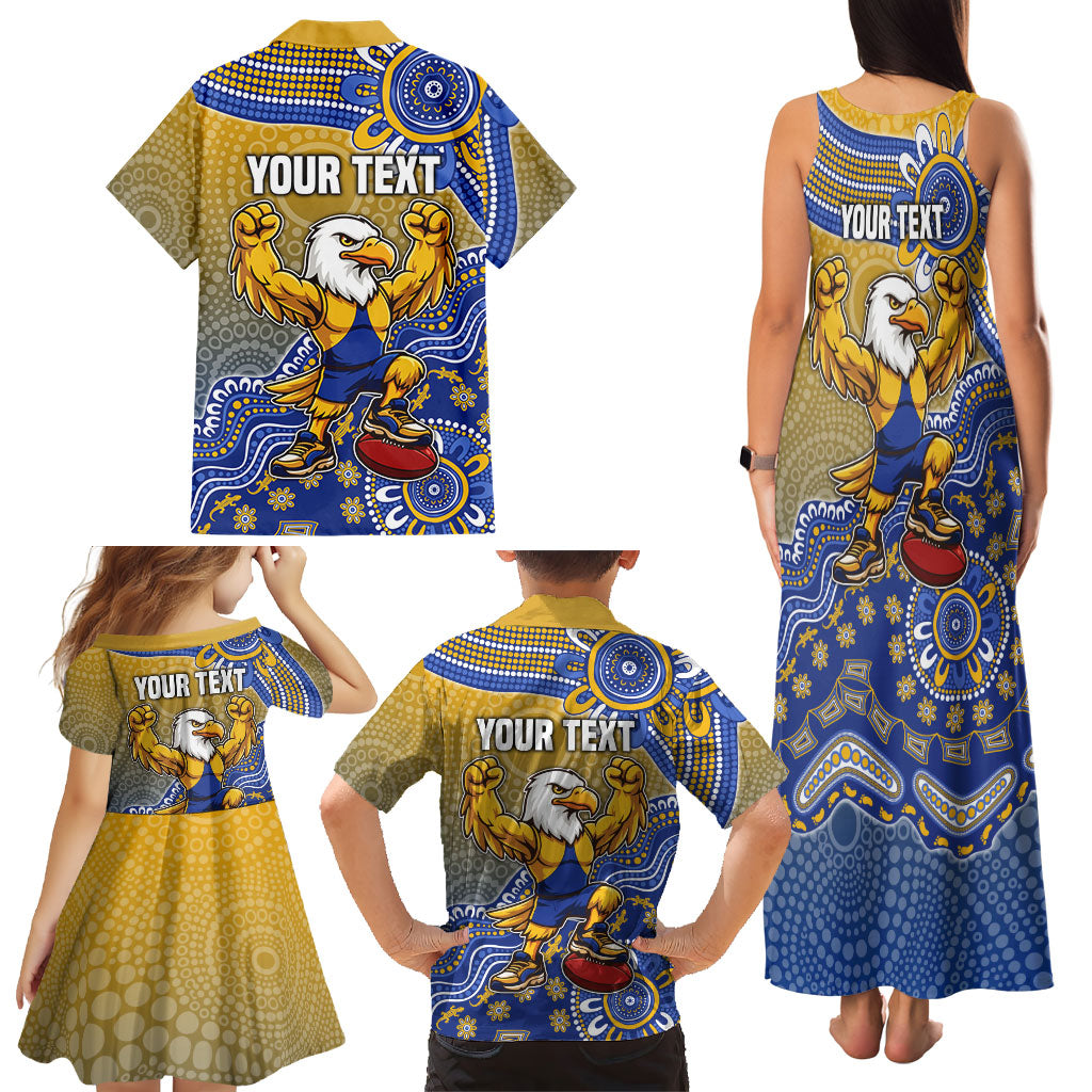 Personalized West Coast Eagles Football Mascot Family Matching Tank Maxi Dress and Hawaiian Shirt Aboriginal Dot Art Style Vibrant Indigenous Pattern Design