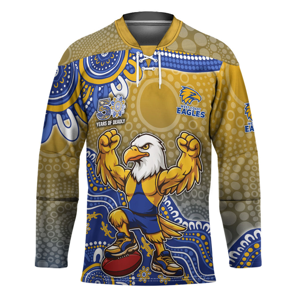 Personalized West Coast Eagles Football Mascot Hockey Jersey Aboriginal Dot Art Style Vibrant Indigenous Pattern Design
