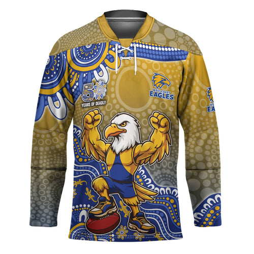 Personalized West Coast Eagles Football Mascot Hockey Jersey Aboriginal Dot Art Style Vibrant Indigenous Pattern Design