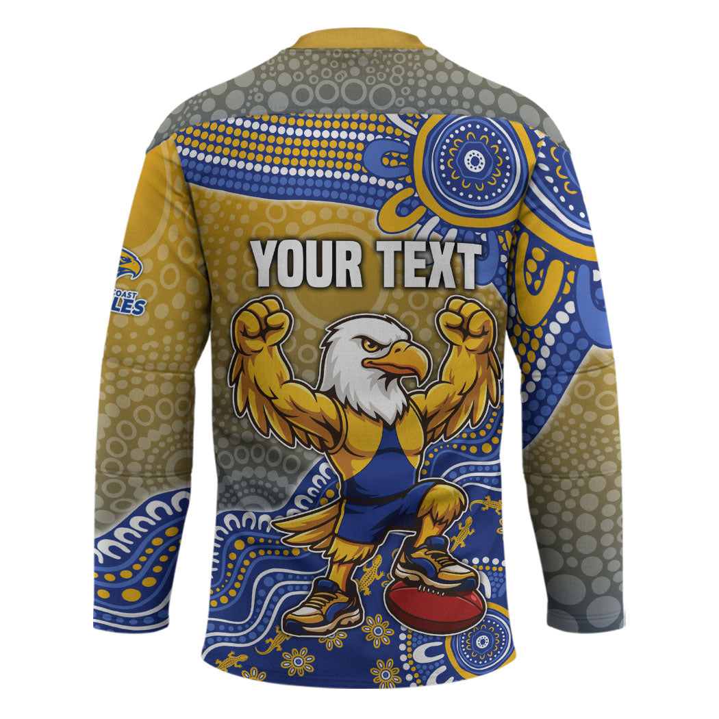 Personalized West Coast Eagles Football Mascot Hockey Jersey Aboriginal Dot Art Style Vibrant Indigenous Pattern Design