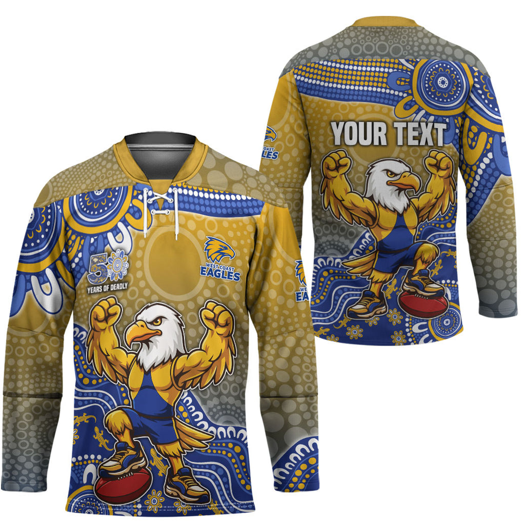 Personalized West Coast Eagles Football Mascot Hockey Jersey Aboriginal Dot Art Style Vibrant Indigenous Pattern Design