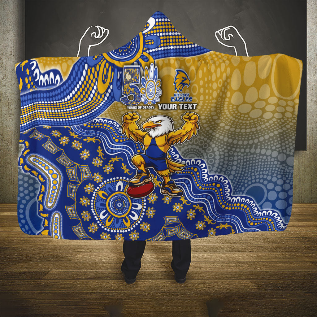 Personalized West Coast Eagles Football Mascot Hooded Blanket Aboriginal Dot Art Style Vibrant Indigenous Pattern Design