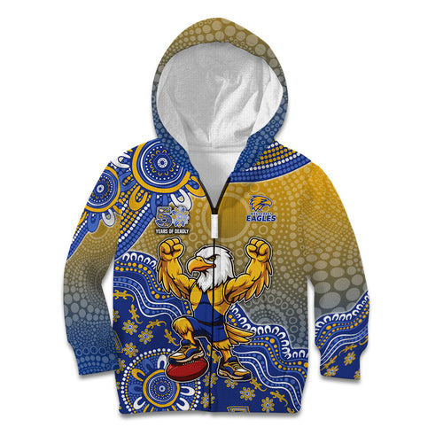Personalized West Coast Eagles Football Mascot Kid Hoodie Aboriginal Dot Art Style Vibrant Indigenous Pattern Design