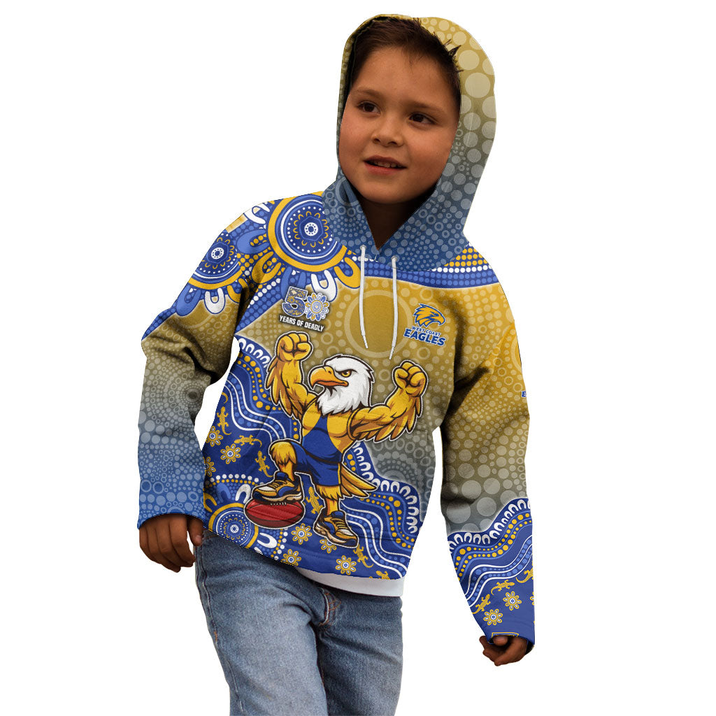 Personalized West Coast Eagles Football Mascot Kid Hoodie Aboriginal Dot Art Style Vibrant Indigenous Pattern Design