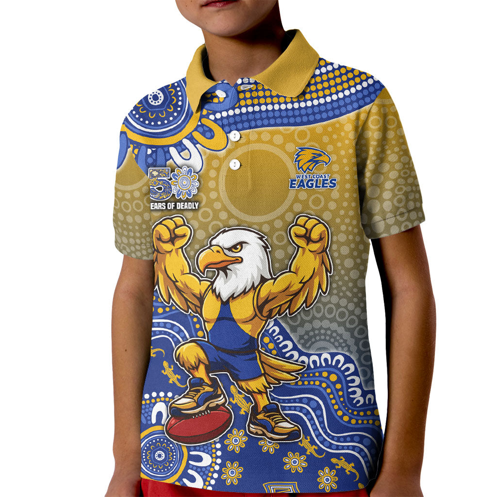 Personalized West Coast Eagles Football Mascot Kid Polo Shirt Aboriginal Dot Art Style Vibrant Indigenous Pattern Design