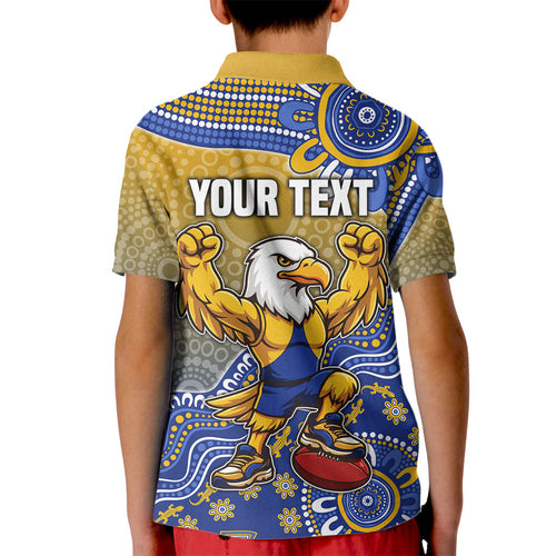 Personalized West Coast Eagles Football Mascot Kid Polo Shirt Aboriginal Dot Art Style Vibrant Indigenous Pattern Design