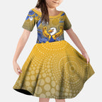 Personalized West Coast Eagles Football Mascot Kid Short Sleeve Dress Aboriginal Dot Art Style Vibrant Indigenous Pattern Design