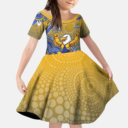 Personalized West Coast Eagles Football Mascot Kid Short Sleeve Dress Aboriginal Dot Art Style Vibrant Indigenous Pattern Design
