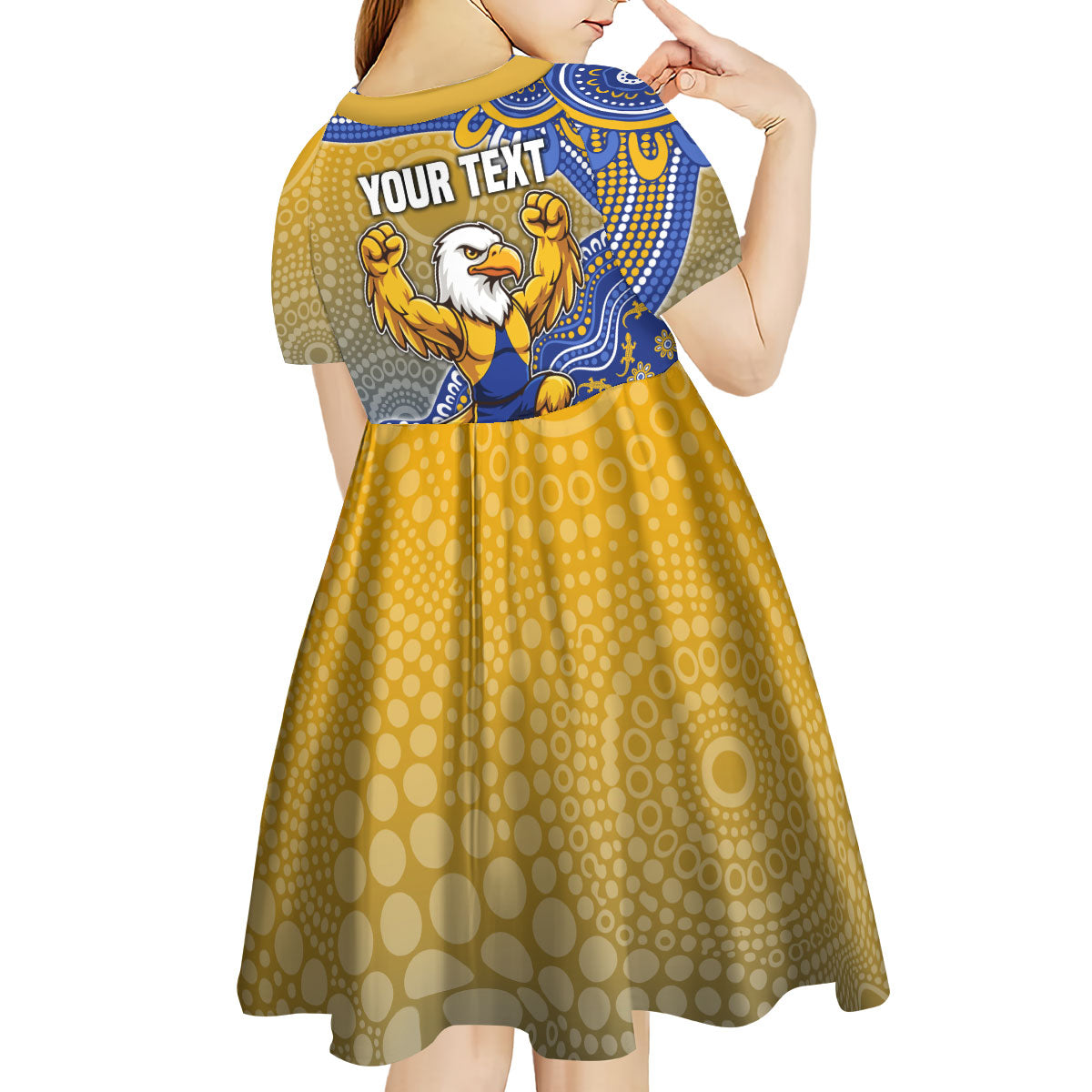 Personalized West Coast Eagles Football Mascot Kid Short Sleeve Dress Aboriginal Dot Art Style Vibrant Indigenous Pattern Design