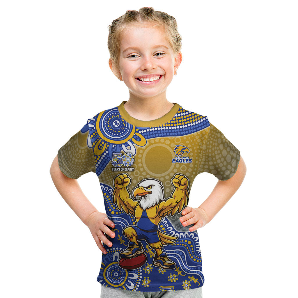 Personalized West Coast Eagles Football Mascot Kid T Shirt Aboriginal Dot Art Style Vibrant Indigenous Pattern Design