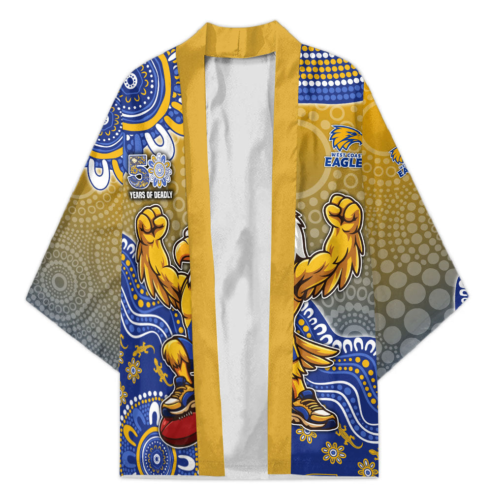Personalized West Coast Eagles Football Mascot Kimono Aboriginal Dot Art Style Vibrant Indigenous Pattern Design