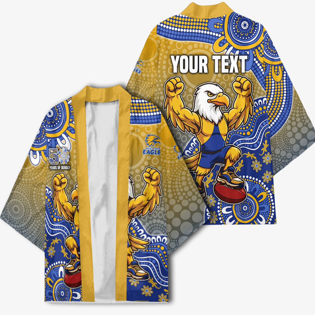 Personalized West Coast Eagles Football Mascot Kimono Aboriginal Dot Art Style Vibrant Indigenous Pattern Design