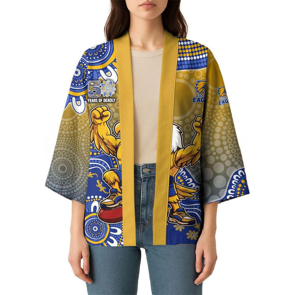 Personalized West Coast Eagles Football Mascot Kimono Aboriginal Dot Art Style Vibrant Indigenous Pattern Design