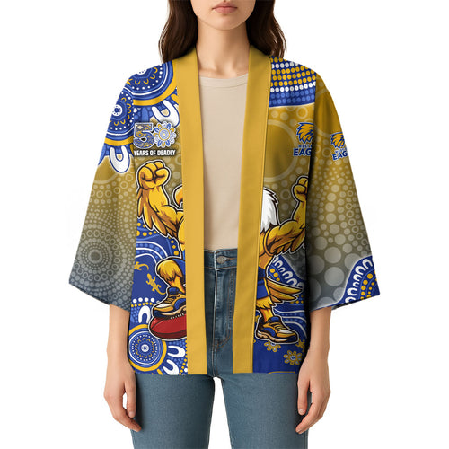 Personalized West Coast Eagles Football Mascot Kimono Aboriginal Dot Art Style Vibrant Indigenous Pattern Design