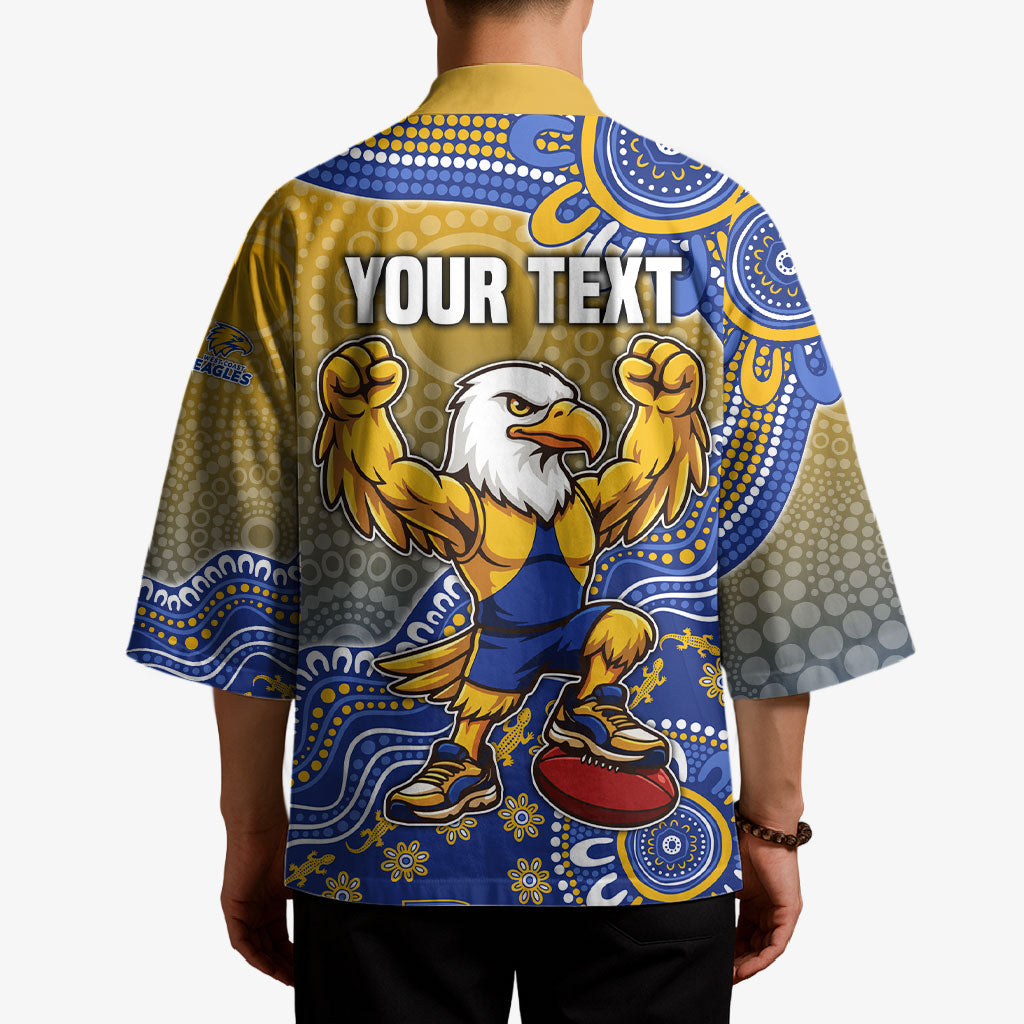 Personalized West Coast Eagles Football Mascot Kimono Aboriginal Dot Art Style Vibrant Indigenous Pattern Design
